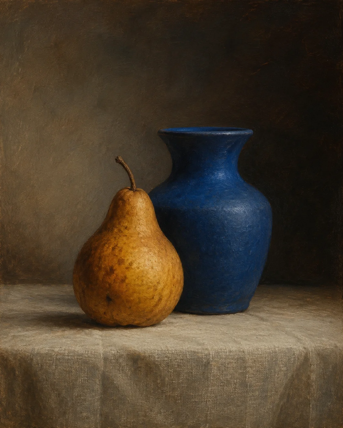 Pear and Blue Vessel — Contemporary still-life paintings that give everyday objects the space, light, and attention they deserve.